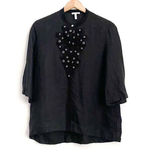 ESCADA Embellished Linen Blouse Top Black 36 (US: S) - Picture 1 of 10